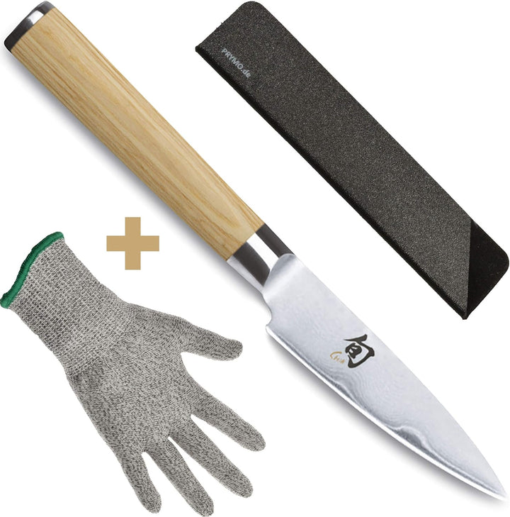KAI Shun White Officemesser 9cm DM-0700W mit Klingenschutz und Schutzhandschuh, 1) Officemesser 9cm