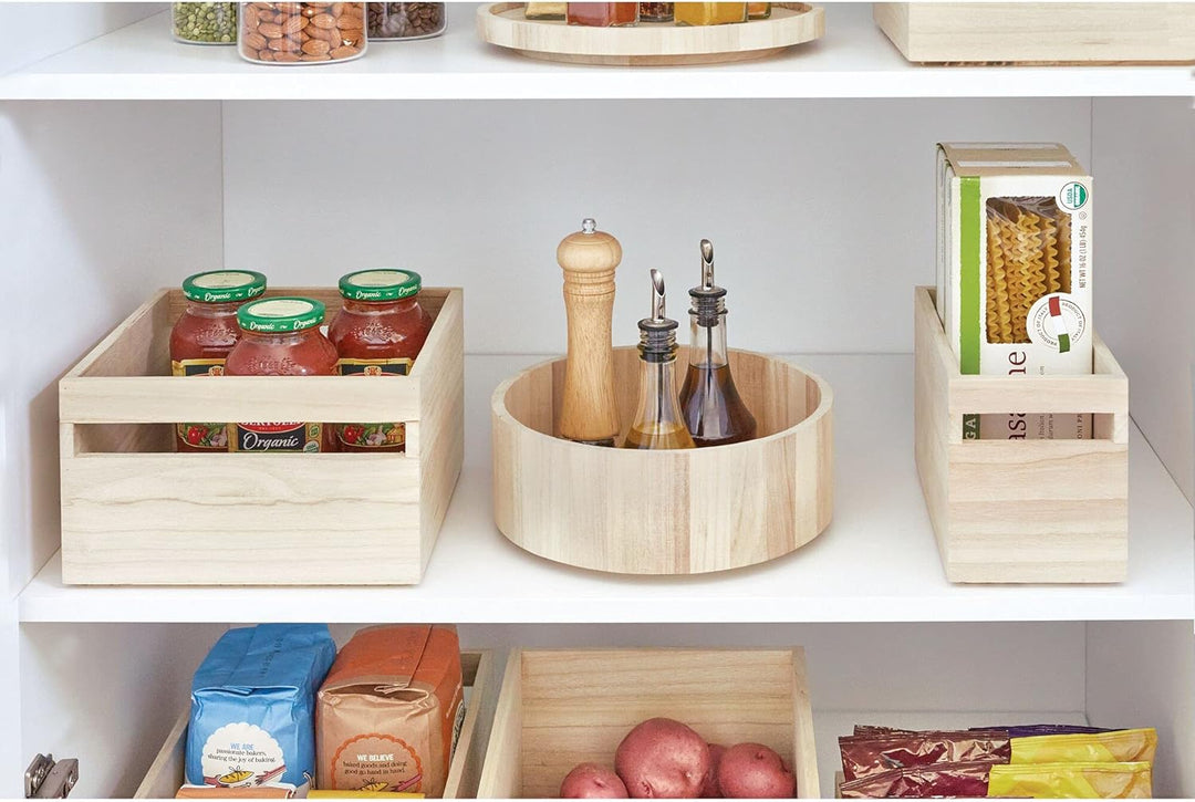 iDesign drehbarer Küchenschrank Organizer mit hohem Rand, Gewürzkarussell aus Paulownia-Holz für Reg