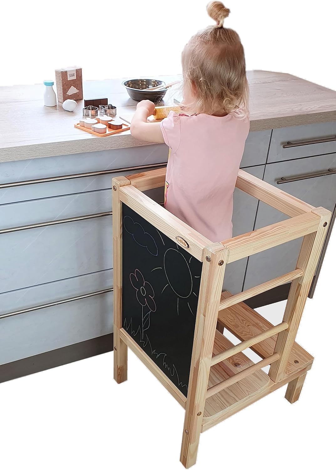 Lernturm Holz, Küchenhelfer für Kinder, Tritthocker Kinder, Trittschemel, Learning Tower, Höhenverst