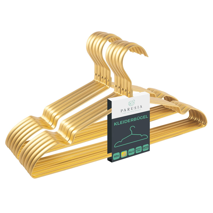 Parusia Kleiderbügel Gold, 42cm breit, 1cm stark, Kleiderbügel Metall rostfrei, formstabil, zur plat