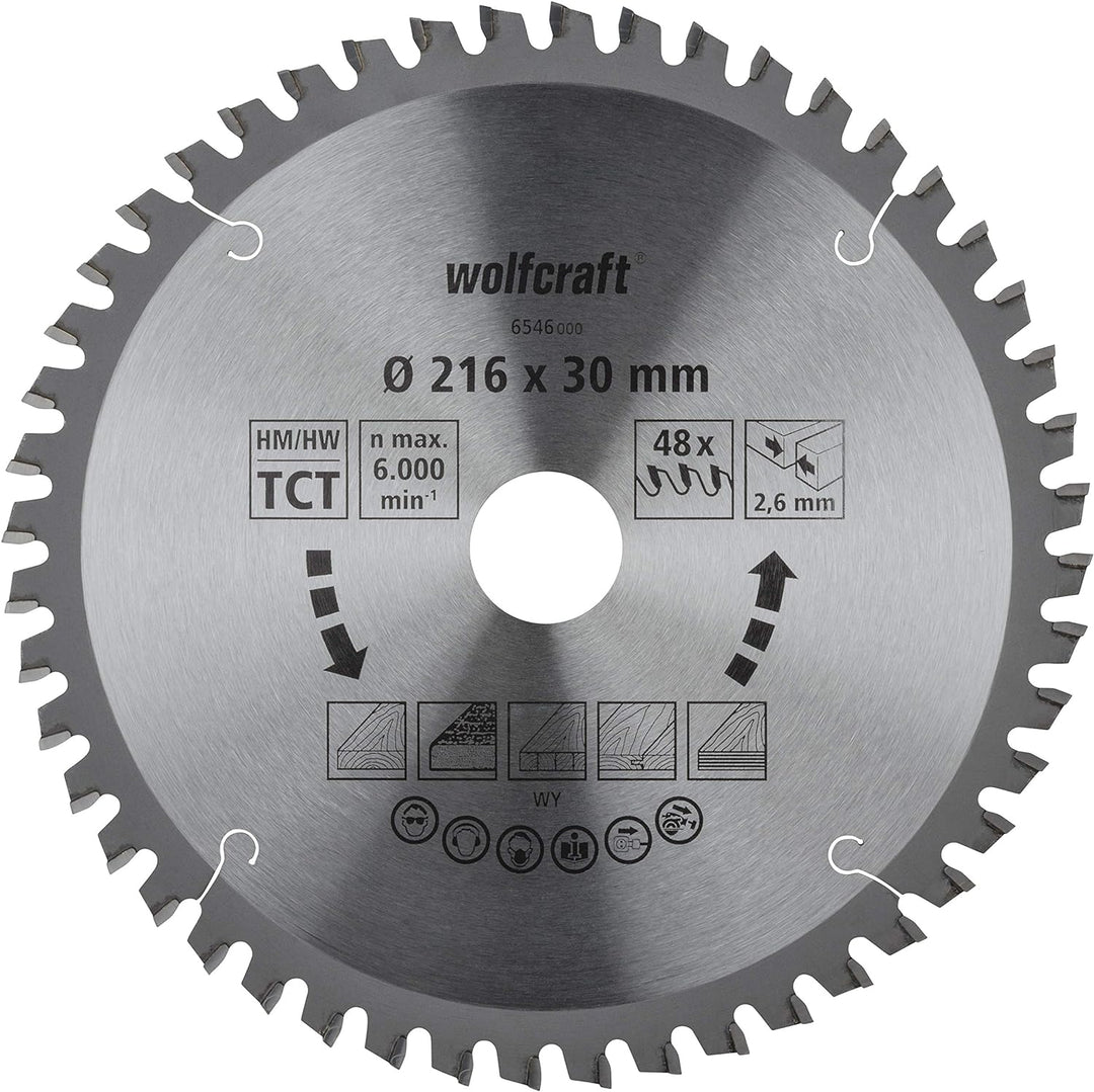 wolfcraft 6546000 Kapp- und Gehrungssägeblatt ø 216 mm - feine, saubere Schnitte