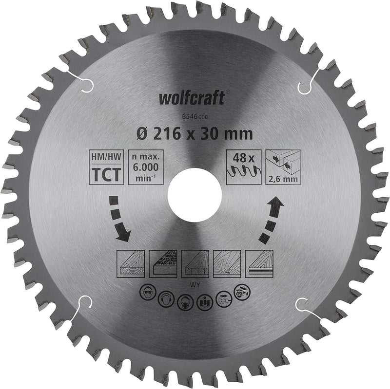wolfcraft 6546000 Kapp- und Gehrungssägeblatt ø 216 mm - feine, saubere Schnitte
