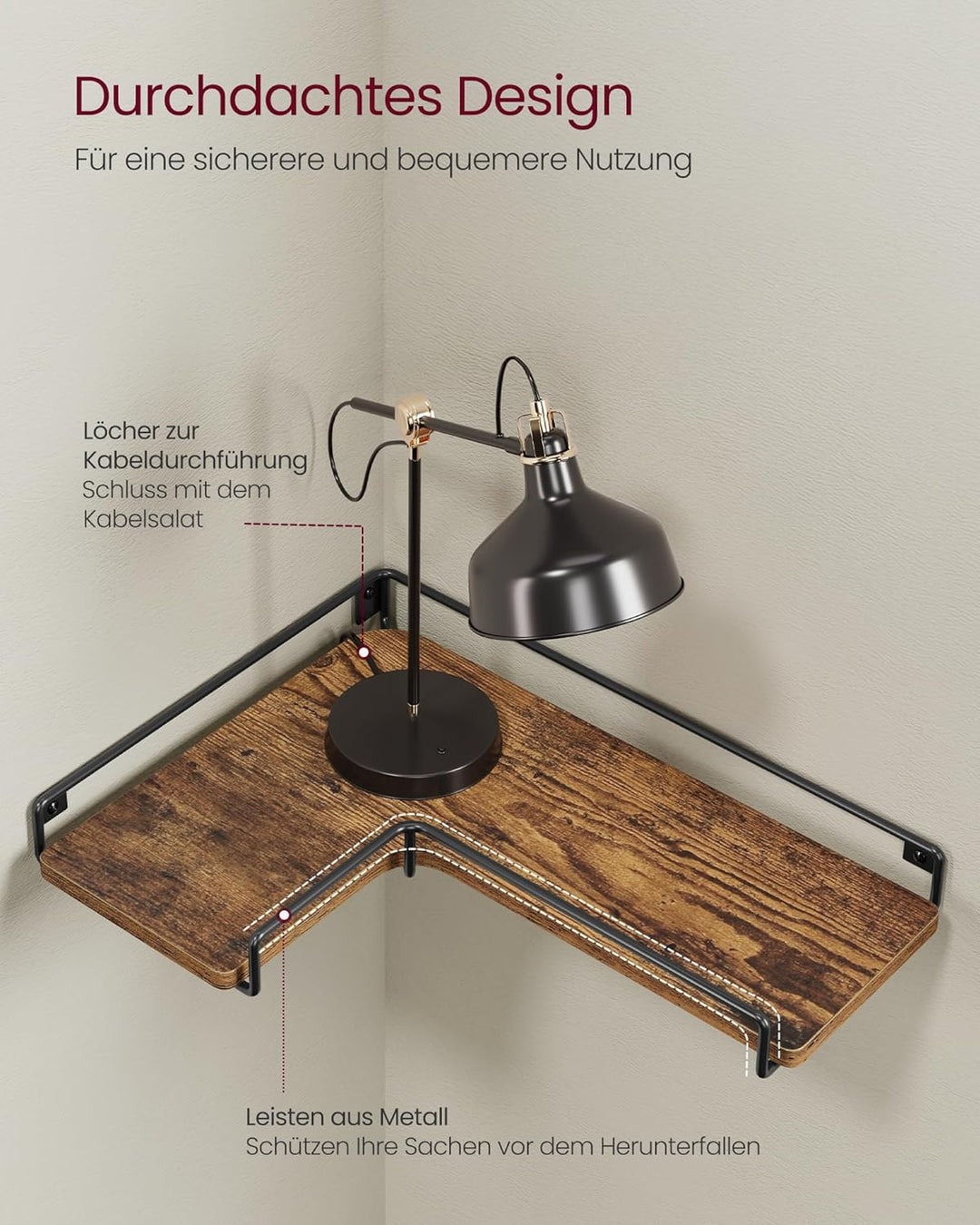 VASAGLE L-förmiges Eckregal, 3er Set, Wandregal, Industrie-Design, für Wohnzimmer, Schlafzimmer, Küc