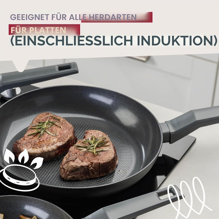 Fackelmann Statement Pfannen-Set, 3-teilig, 20/24 / 28 cm, aus recyceltem Aluminium mit Keramik-Anti