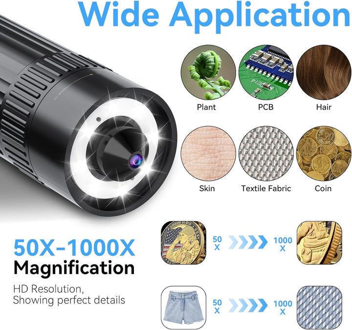 USB Digitales Mikroskop Kamera Lupe - Tragbares WiFi Mikroskop 50X-1000X 1080P mit 8 LED für Erwachs