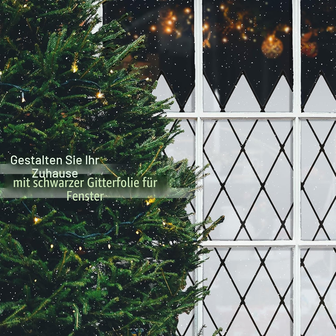 FEOMOS Fensterfolie Schwarze Gitter, Milchglasfolie Statisch Haftend Fensterfolie, Blickschutzfolie