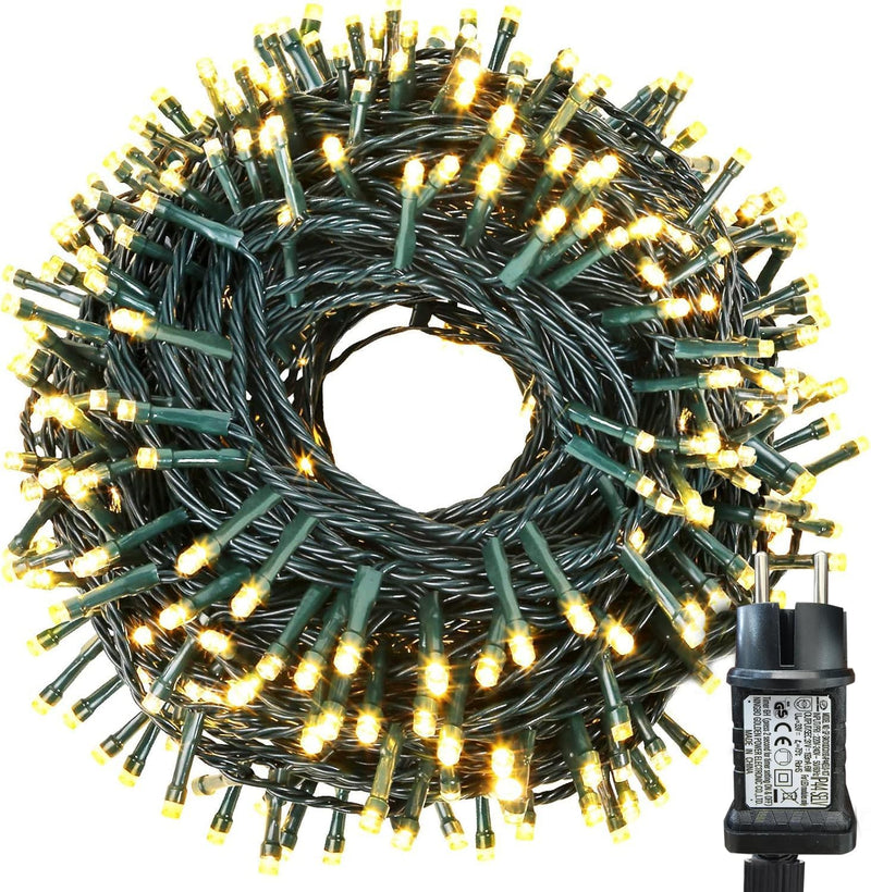 Qedertek Lichterkette Weihnachtsbaum 20M 200 LED Warmweiss Weihnachtsbeleuchtung mit Steckdose, 8 Mo