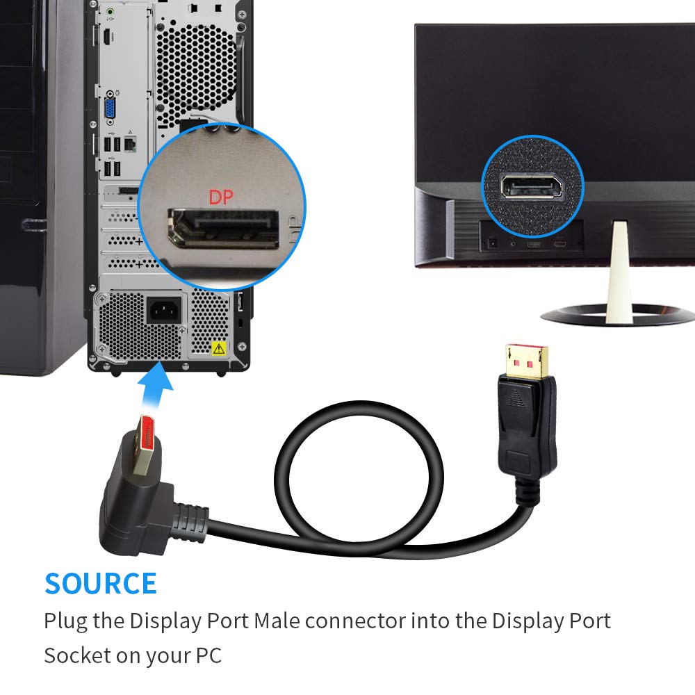 BolAAzuL 90 Grad Displayport 1,4-Kabel Abwärts DP Kabel, unten abgewinkeltes Displayport Kabel 1,8M