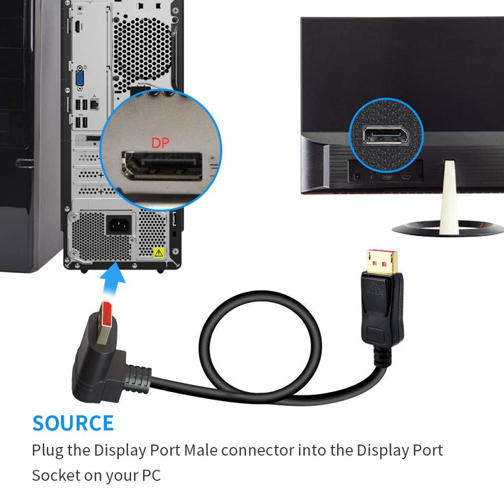 BolAAzuL 90 Grad Displayport 1,4-Kabel Abwärts DP Kabel, unten abgewinkeltes Displayport Kabel 1,8M