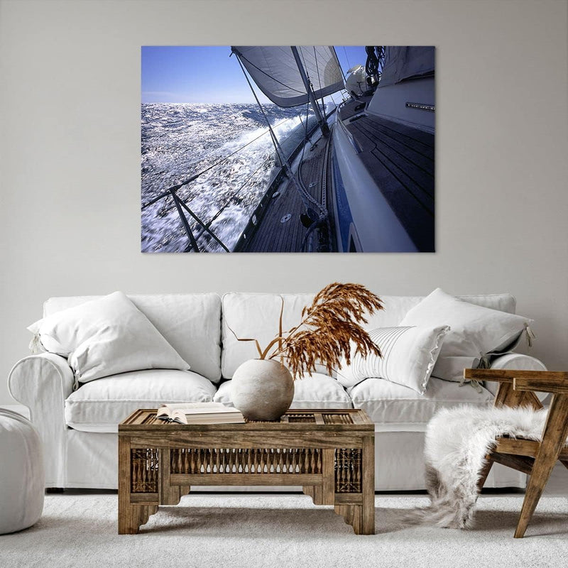 ARTTOR Bilder auf Leinwand 100x70cm Leinwandbild Boot Ozean Reise Yacht Gross Wanddeko Bild Schlafzi