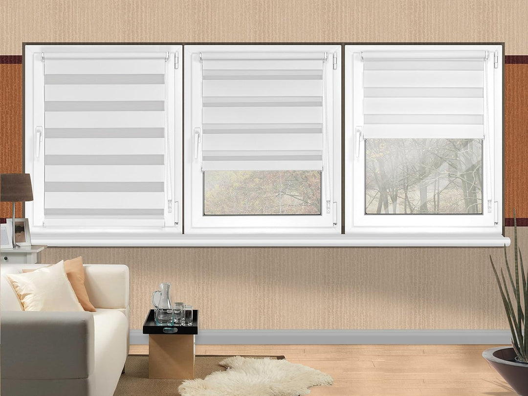 Doppelrollo in 4 Farben & in 8 Grössen - mit Klemmfixierung am Fensterahmen und fest montierter Träg