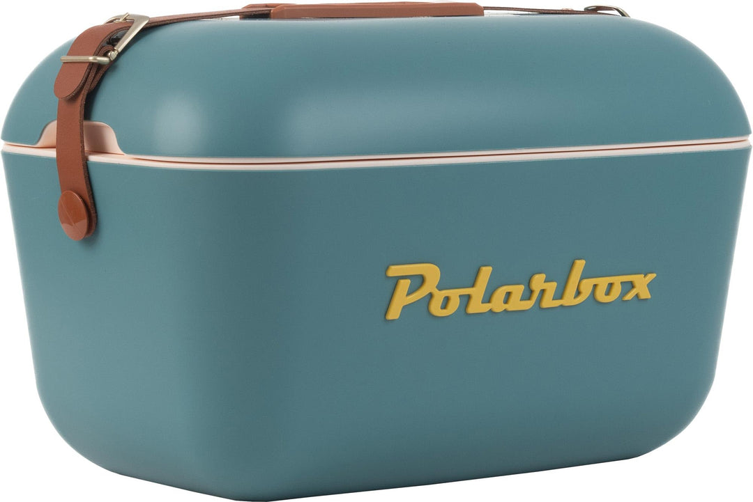 Polarbox Klassische Kühlbox mit Lederband, 20 l, Blau & Marine Rose, starre, wärmeisolierte Eisbox f
