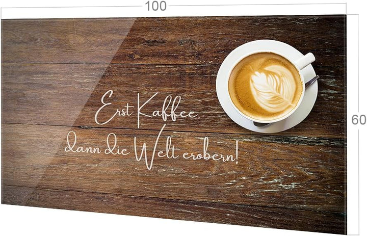 GRAZDesign Spritzschutz Küchenrückwand Glas Küche für Herd & Küchenspüle, Kaffee Holz braun Spruch -