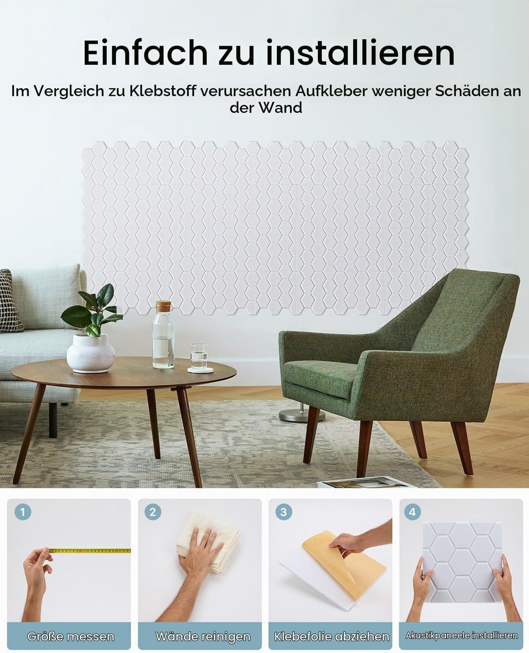 18 Stück Akustikplatten Selbstkleben, Schallabsorber, 30x30x0.9cm, Schalldämmung Wand tür Decken, Ak