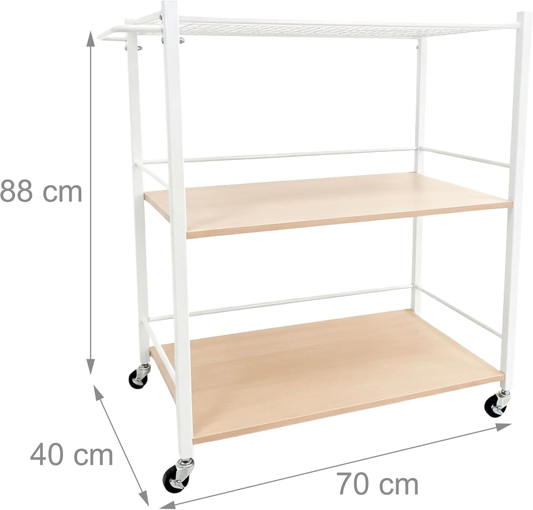 Relaxdays Servierwagen mit abnehmbarem Tablett, 3 Etagen, HxBxT: 88 x 70 x 40 cm, Küchenwagen skandi