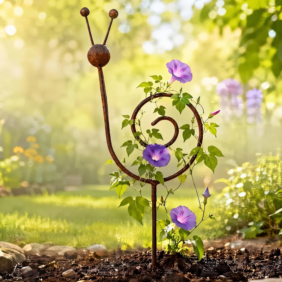 Rostige Gartendeko Vintage, Pflanzenstütze aus Metall in Schneckenform, Gartenstecker Rost, Geeignet