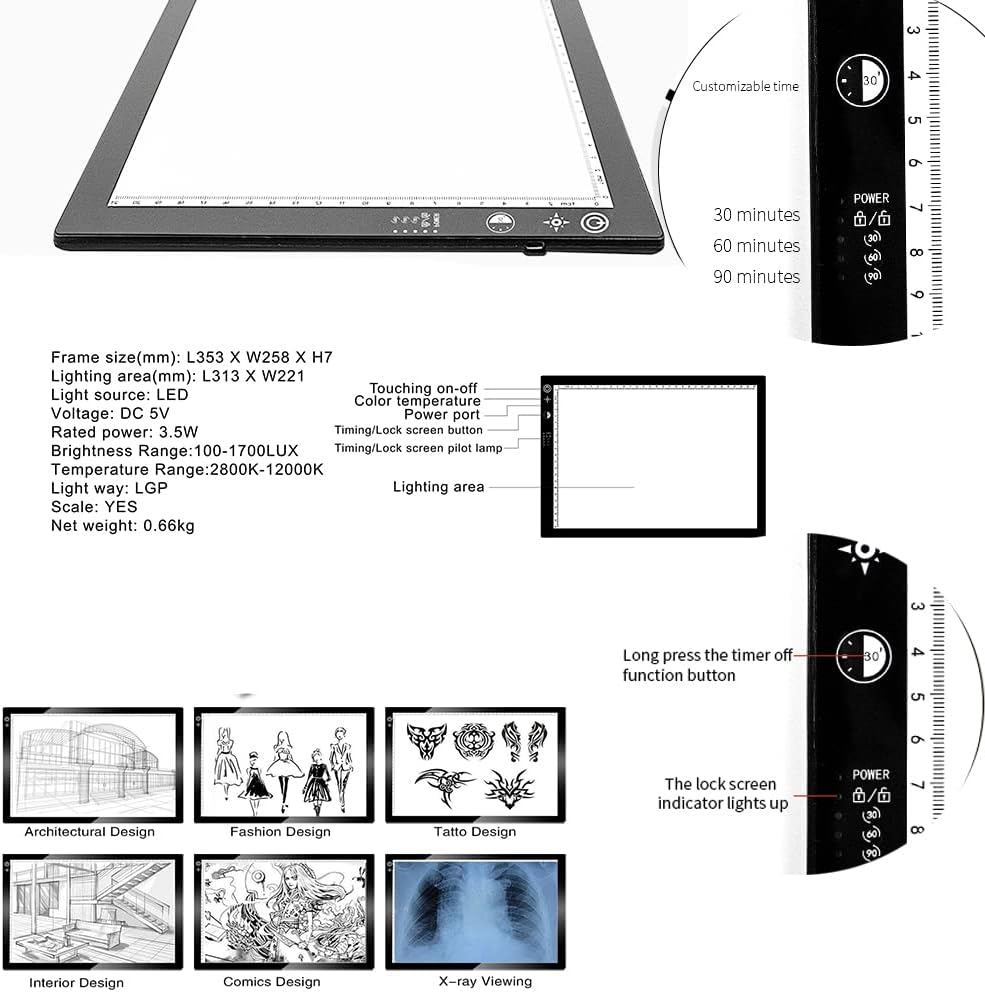 XIAOSTAR A3 Led Licht Pad Leuchttisch, Smart Tracing mit Sperrbildschirm und Timing-Set, einstellbar