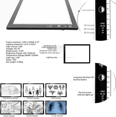 XIAOSTAR A3 Led Licht Pad Leuchttisch, Smart Tracing mit Sperrbildschirm und Timing-Set, einstellbar