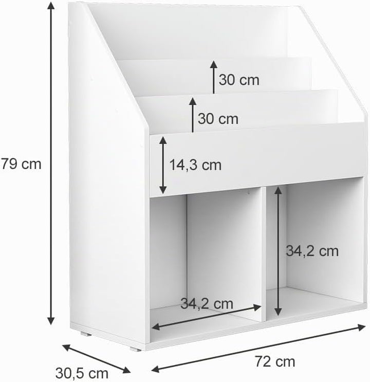 Oskar-Store Livinity Kinder Bücherregal Conny 72 x 79 cm, Weiss, Kinderregal mit grossen Ablagen Wei