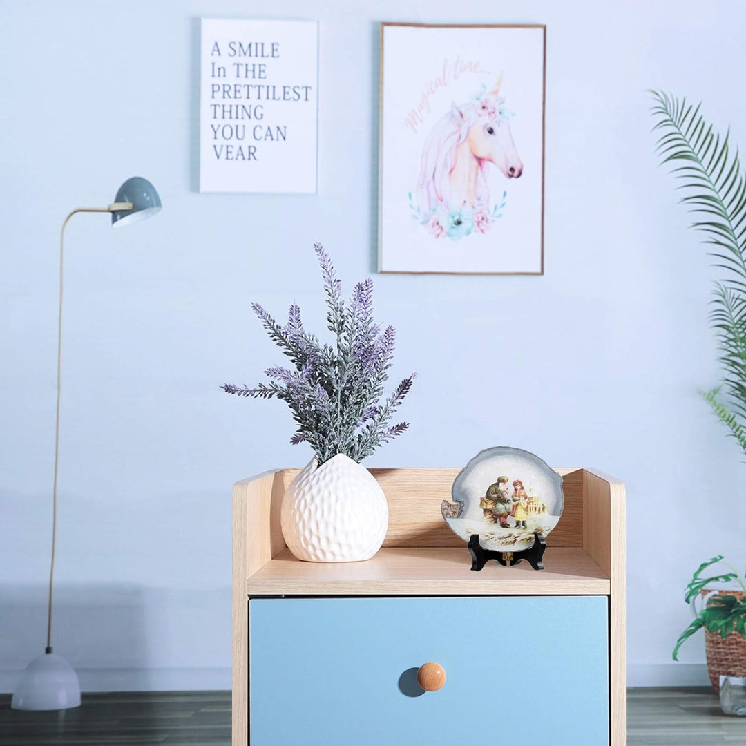 KYEYGWO Unregelmässige Achat Scheiben mit Holz Ständer, Achatscheiben Edelstein Feng Shui Desktop Or