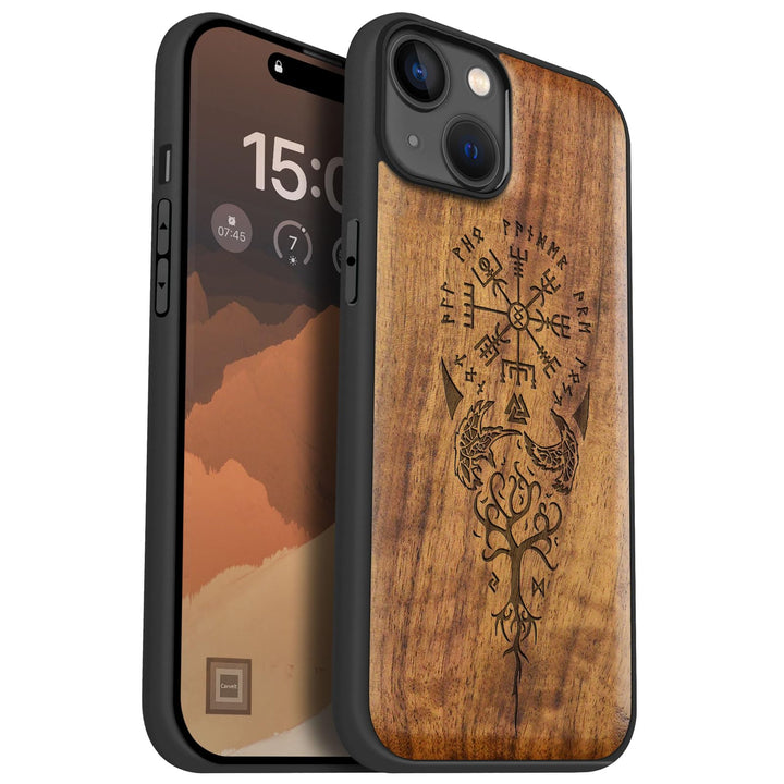 Carveit Holz Handyhülle für iPhone 15 Plus hülle, Kompatibel mit Magsafe Silikon Stossfeste Cover, M