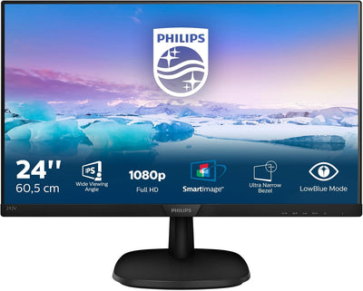 Philips 243V7QDSB - 24 Zoll FHD Monitor (1920x1080, 60 Hz, VGA, DVI, HDMI) schwarz ohne Lautsprecher