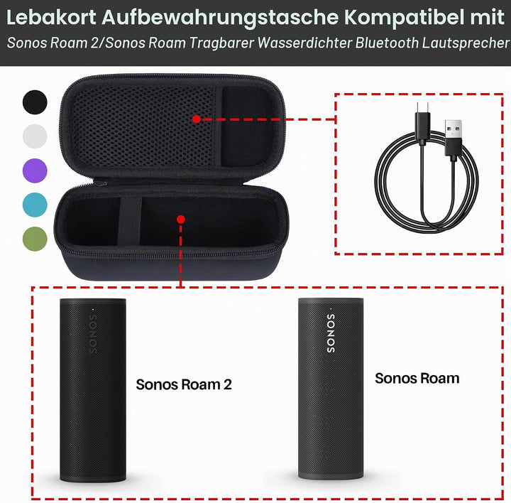 Lebakort Hart Tasche Hülle Etui für Sonos Roam/Sonos Roam 2 Tragbarer wasserdichter Bluetooth-Lautsp