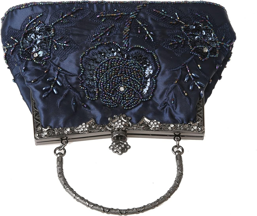 DA BODAN Vintage Floral Perlen Strass Stickerei Clutch Pailletten Hochzeit Party Abschlussball Tasch