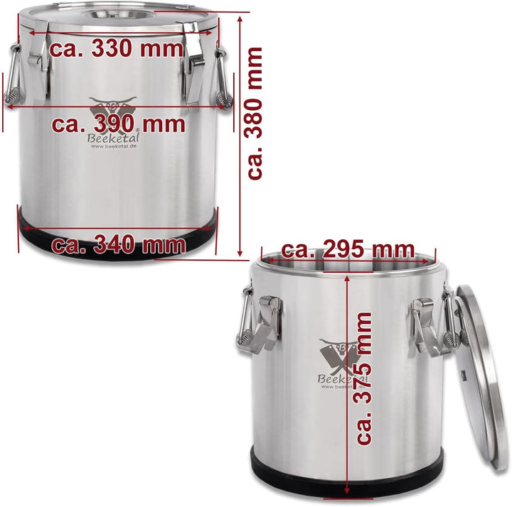 Beeketal 'BTB-21P' Edelstahl Thermobehälter mit 21 L Gesamtvolumen (Max. 18,5 L Füllmenge) | Doppelw