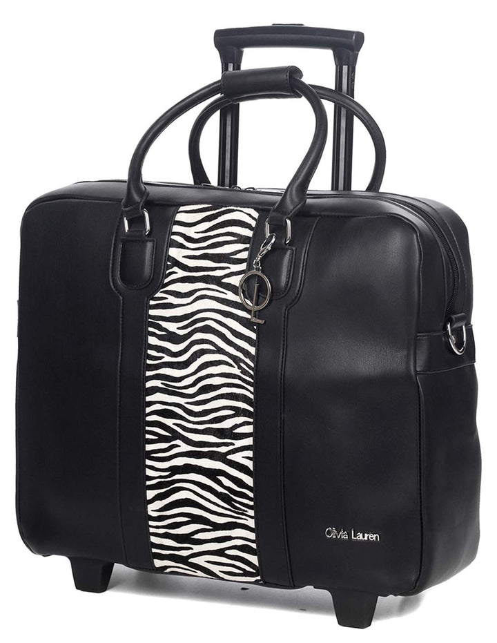 Bowatex Luxus Damen Laptop Aktentasche Schulter Gurt 2 Rollen Trolley Schwarz
