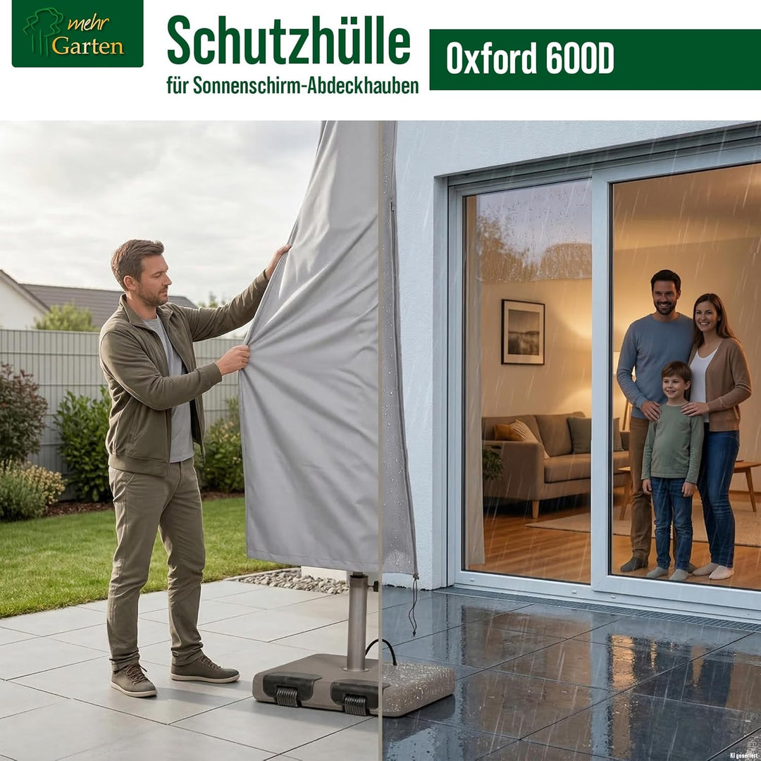 Mehr Garten Sonnenschirm Schutzhülle für runde Schirme bis Ø300cm, eckige bis 230x230cm, grau, Oxfor