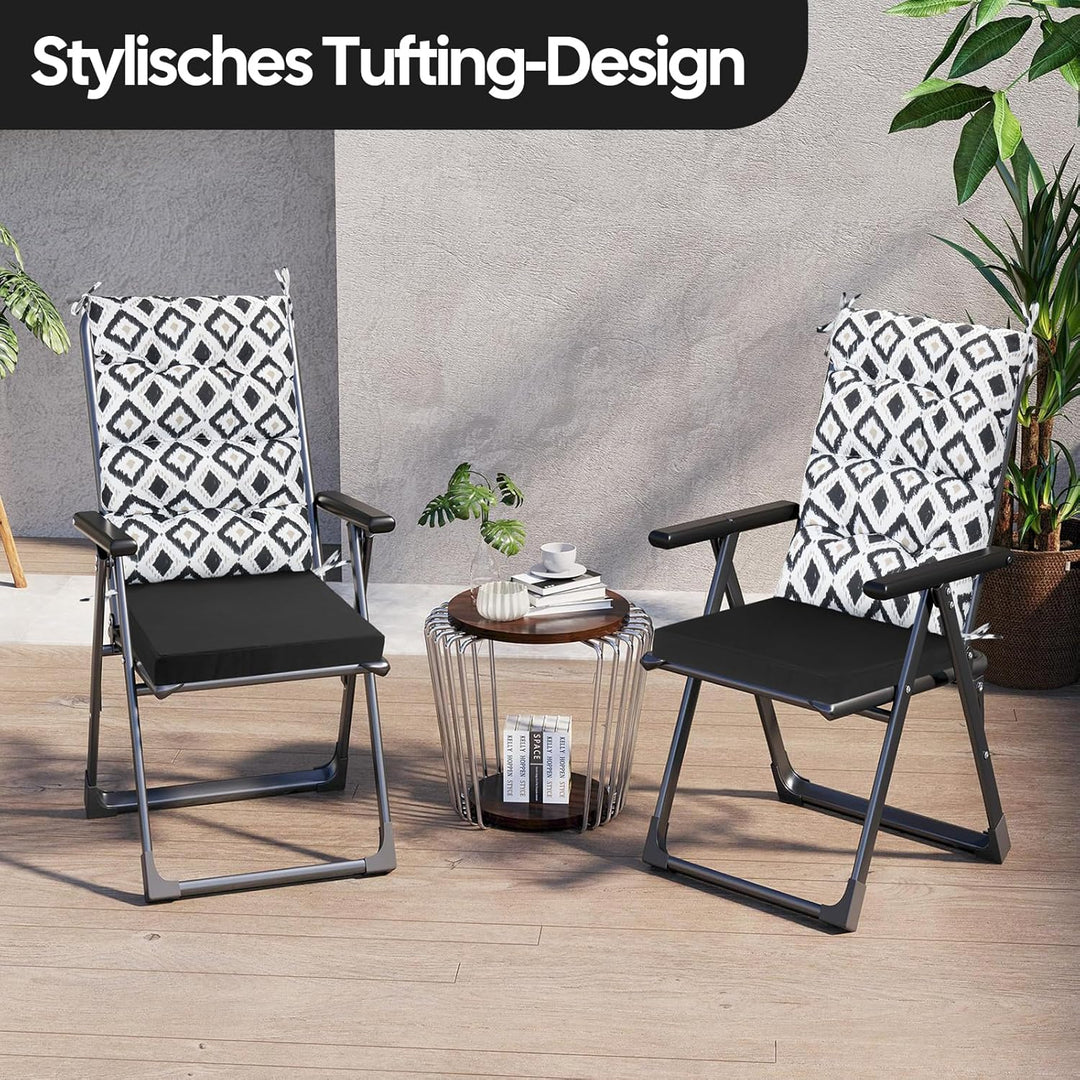 Gartenstuhl-Auflagen Hochlehner Set – Bequeme Outdoor Sitzkissen für Gartenstühle & Klappstühle, Wei