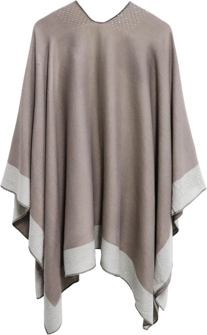 Shmily Girl Damen Poncho Habe Gestrickt Überdimensionalen Decke Kap-Schal Hot Diamond Beige, Hot Dia