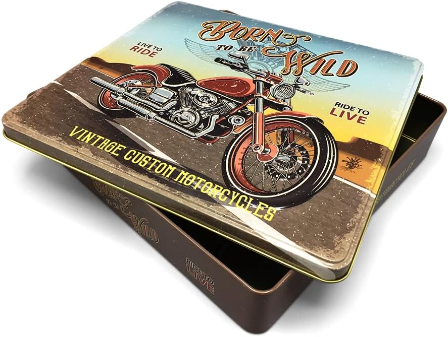 Rechteckige Blechdose mit Aufschrift Born to be wild im Retro-Look Keksdose Deko Box Dose, ca. 23 x