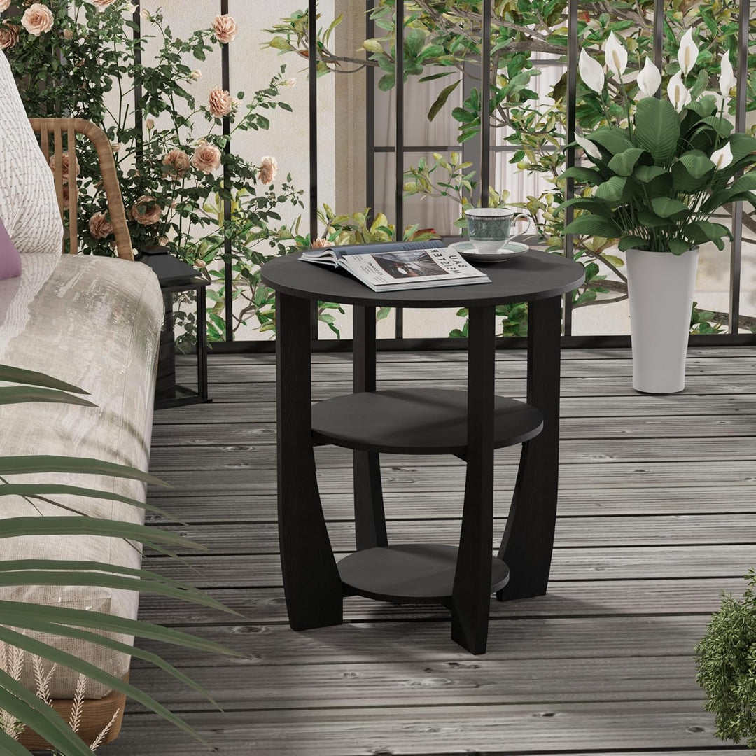 Beistelltisch Rund Holz, Couchtisch Vintage Pastoralstil, 3-stufiger Runder Beistelltisch mit Staura