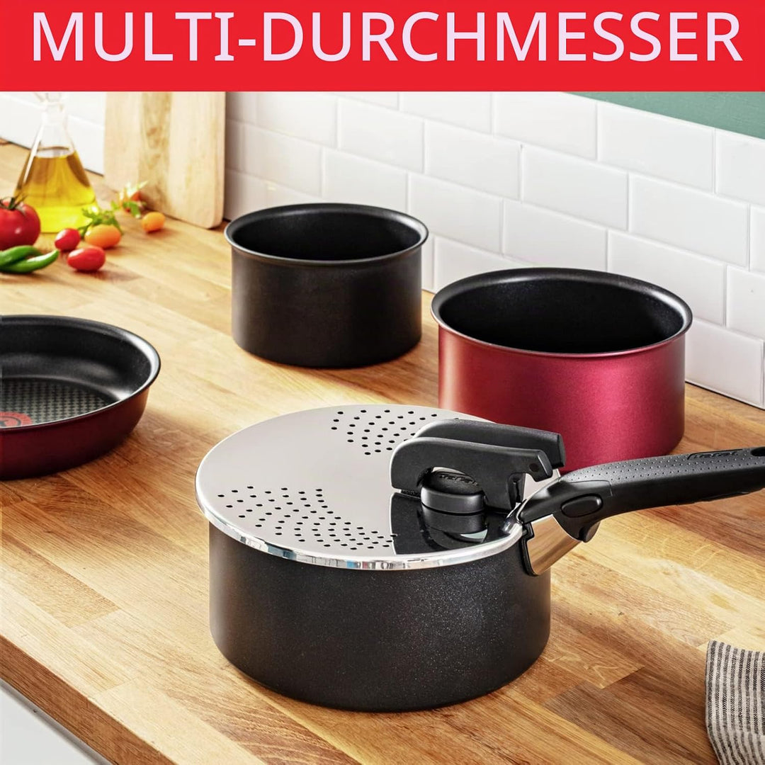 Tefal Ingenio Abtropfdeckel aus Edelstahl, einfache Aufbewahrung, Multidurchmesser, kompatibel mit I
