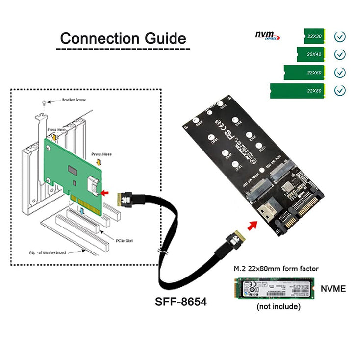 NFHK SFF-8654 Kabel & Karte U2 Kit NGFF M-Key auf Slimline SAS NVME PCIe SSD SATA Adapter für Mainbo