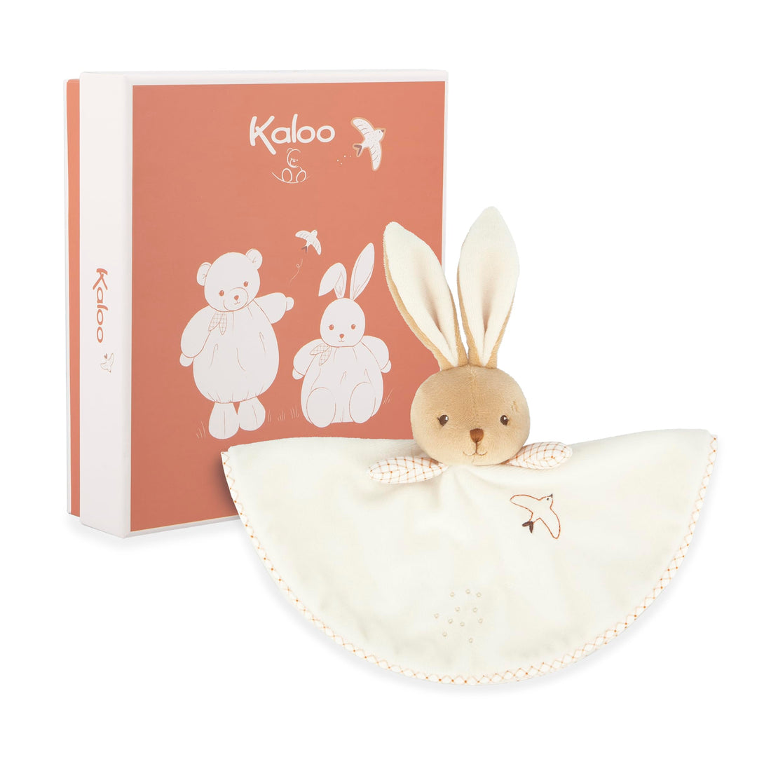 KALOO - Rundes Schmusetuch in Hasenform - Creme - Vichy-Stil - Grösse 24 cm - Weiches und Flauschige