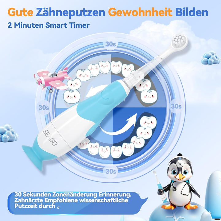 Seago Elektrische Zahnbürste Kinder Baby Zahnbürste ab 0 1 2 3 Jahr, mit LED Licht, Runder Weich Ers