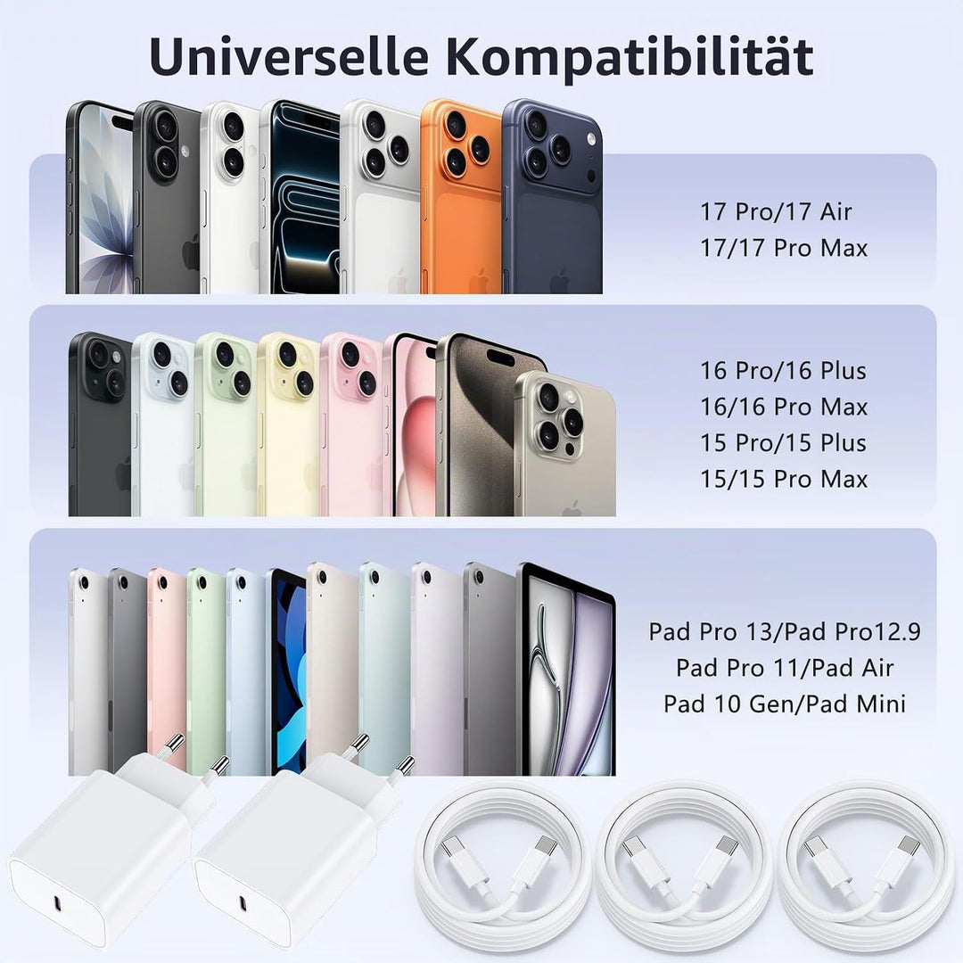 2Pack USB C Ladegerät für iPhone 16 15 17/16 15 17 Pro/16 15 17 Pro Max/16 15 Plus/17 Air, 20W USBC