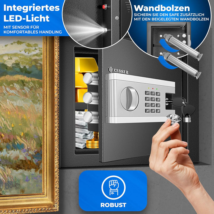 KESSER® Elektronischer Tresor | 35x25x25cm | Inkl. Batteriebox | Elektronischer Safe | 3x Doppelbolz