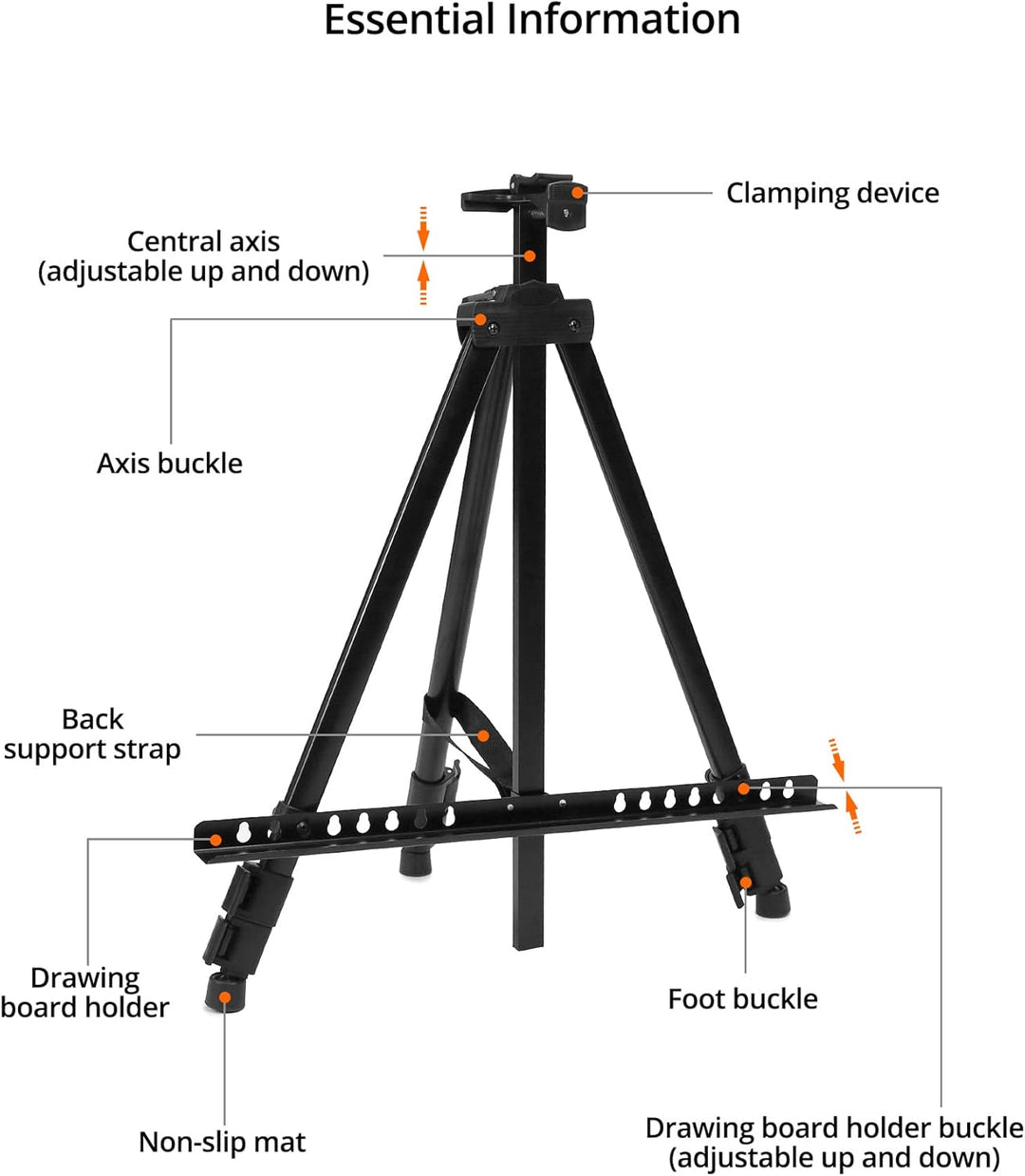 QWORK® verstellbare staffelei, 50-160cm, zusammenklappbare stativ staffelei, für malen, poster, mit