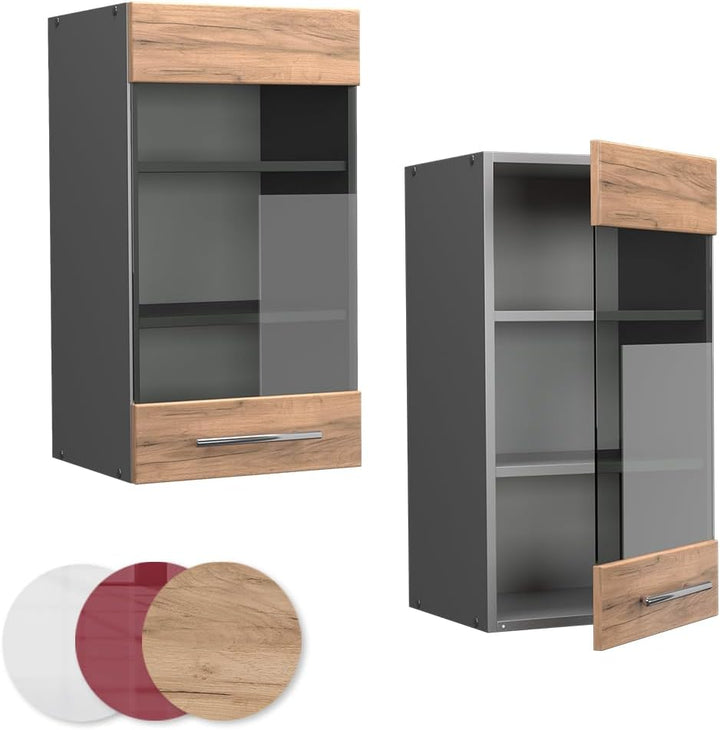 Vicco Küchenschrank Glas Fame-Line, Goldkraft Eiche/Anthrazit, 40 cm Goldkraft Eiche Hängeglasschran