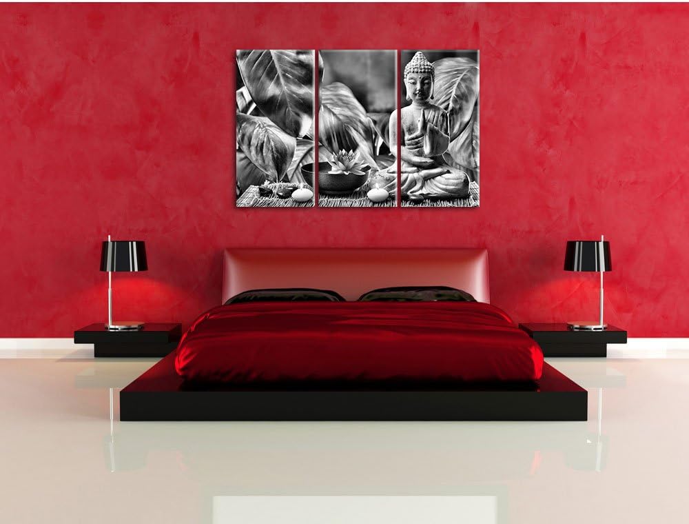 Pixxprint Buddha Statue als Leinwandbild/Grösse: 3 Teilig (120x80) cm/Wandbild/Kunstdruck/fertig bes
