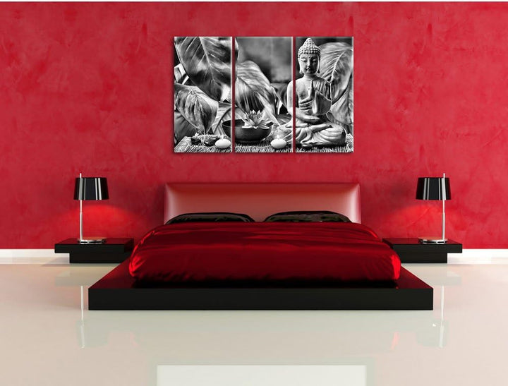 Pixxprint Buddha Statue als Leinwandbild/Grösse: 3 Teilig (120x80) cm/Wandbild/Kunstdruck/fertig bes