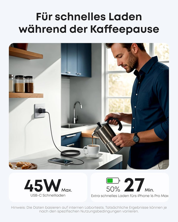 Anker Nano 45W USB C Ladegerät, kompakter Netzteil, Schnellladegerät für iPhone 17/Pro/Pro Max/iPhon