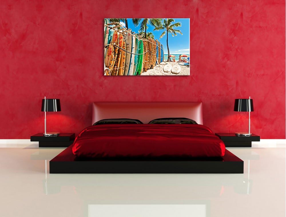 Surfboards am Strand Format: 100x70 auf Leinwand, XXL riesige Bilder fertig gerahmt mit Keilrahmen,