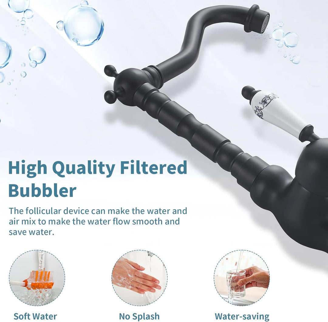 AIMOYO Wasserhahn Bad Schwarz, Hoch Waschtischarmatur Retro mit 360° Drehbarer Auslauf, Einhebelmisc
