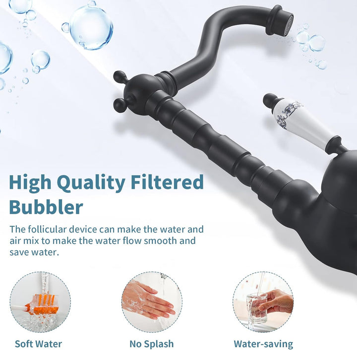 AIMOYO Wasserhahn Bad Schwarz, Hoch Waschtischarmatur Retro mit 360° Drehbarer Auslauf, Einhebelmisc