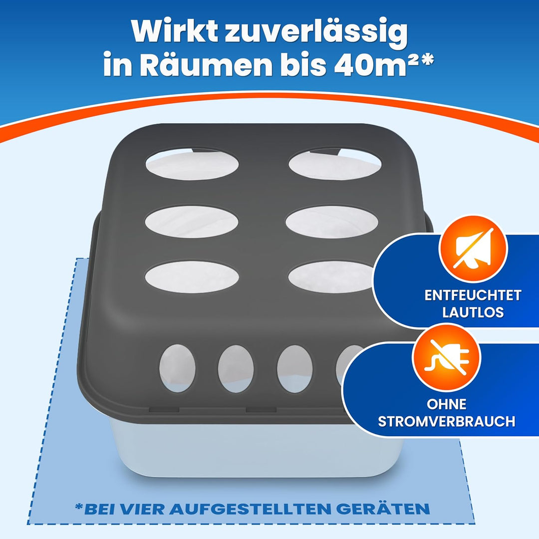 4x Luftentfeuchter ohne Strom + 8x 400g Luftentfeuchter Nachfüllpack - Raumentfeuchter bis 40m² für